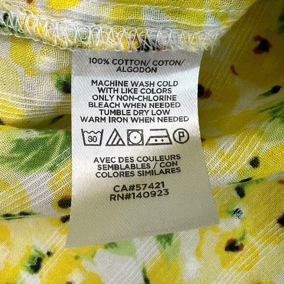NWOT Loft Yellow Floral Cotton Peasant top Women's size Medium Petite - Picture 3 of 9